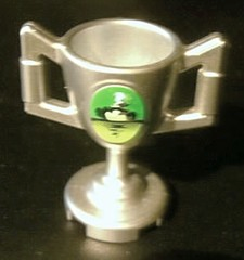 Lego Minifigure, Utensil Trophy Cup with World Racer and Smoke on Green and Lime Background Pattern (Sticker) - Set 8899
