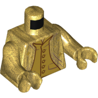 Lego Torso Robes, Open over Vest with Pocket and Buttons, Dark Red Lines Print, Pearl Gold Arms and Hands / Pearl Gold