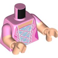 Lego Torso, Dress, Dark Pink Laces, White/Medium Blue Frills Front print, Dual Molded Arms with Bright Pink Sleeves Pattern, Light Nougat Arms and Hands / Bright Pink