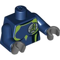 Lego Torso Jumpsuit with Lime Trim, Agents Logo Print, Dark Blue Arms, Dark Bluish Gray Hands / Dark Blue
