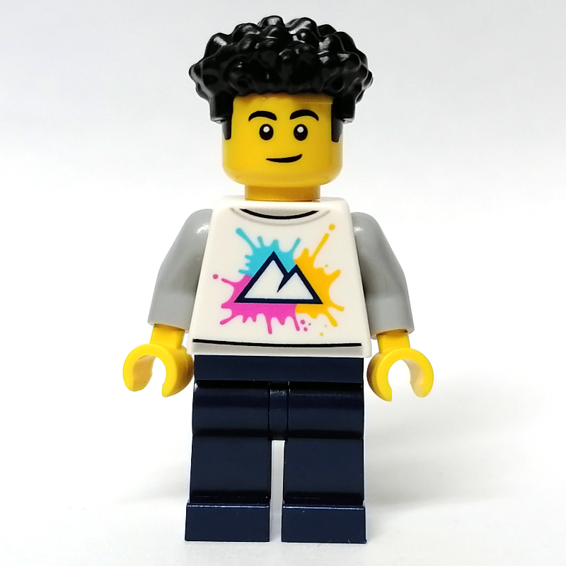 Lego Man, White Shirt, Dark Blue Legs, Black Hair