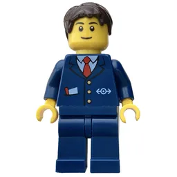 Conductor, Blue Suit with Train Logo, Dark Brown Hair