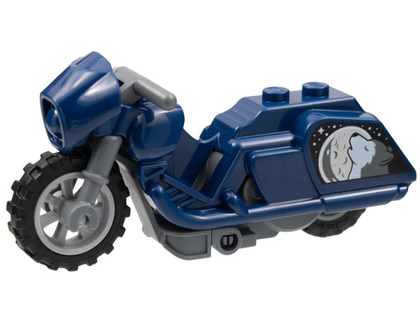 Lego Stuntz Flywheel Motorcycle Touring Bike with Dark Bluish Gray Frame, Light Bluish Gray Wheels, and Dark Bluish Gray Handlebars with Howling Wolf, Moon, and Stars Pattern