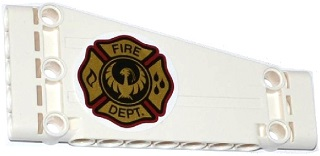 Lego Technic, Panel Plate 5 x 11 x 1 Tapered with Gold FIRE DEPT. with Phoenix Logo Pattern Model Right Side (Sticker) - Set 42040