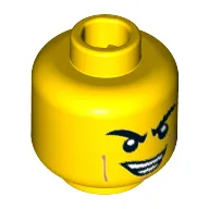 Minifig Head Ash, Eyebrows Furrowed, Lopsided Smirk with Teeth Print [Hollow Stud] / Yellow