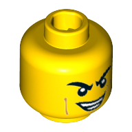Lego Minifig Head Ash, Eyebrows Furrowed, Lopsided Smirk with Teeth Print [Hollow Stud] / Yellow