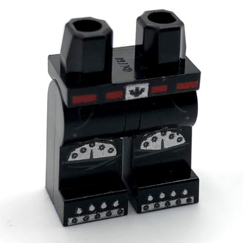 Lego Hips and Black Legs with Red Belt, Silver Knee Pads, Toes print / Black