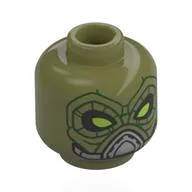 Minifig Head Embo, Lime Eyes, Silver Breathing Mask Print / Olive Green