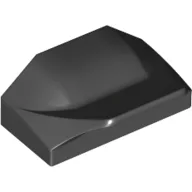 Brick Wedged, Curved 1 x 2 x 2/3 No Studs, Wing End, White Teeth Print / Black