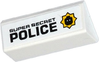 Lego Slope 45 2 x 4 Double with Black 'SUPER SECRET POLICE 'and Minifigure Head Badge on Right Pattern (Sticker) - Set 70802