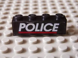 Brick 1 x 4 with White 'POLICE' Red Line on Black Background Pattern (Sticker) - Set 6598