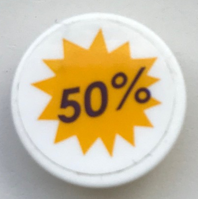 Lego Road Sign 2 x 2 Round with Clip with '50%' on Bright Light Orange Starburst Pattern (Sticker) - Set 41345