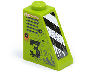 Lego Slope 65 2 x 1 x 2 with Vents and Worn '3' on Right Side and Black and White Danger Stripes on Front Pattern (Stickers) - Set 8958