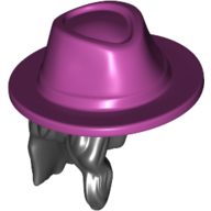 Lego Hair and Hat, Long with Magenta Hat Pattern / Black