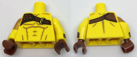 Lego Torso Bare Chest with Muscles and Shoulder Belt Pattern / Yellow Arms with Cuffs, Lion on Pearl Gold Right Short Sleeve Pattern / Reddish Brown Hands