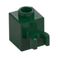 Brick Special 1 x 1 with Clip Vertical [Open O Clip, Hollow Stud] / Dark Green