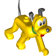 Lego Animal, Dog, Pluto with Green Collar, Black Ears, Nose and Tail, Red Tongue print / Yellow