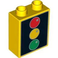 Duplo Brick 1 x 2 x 2 with Traffic Light Print / Yellow