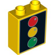 Lego Duplo Brick 1 x 2 x 2 with Traffic Light Print / Yellow