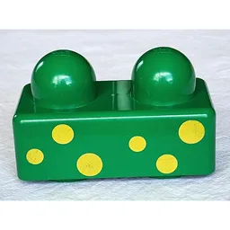 Primo Brick 1 x 2 with 6 Yellow Spots Print on Each Side / Green