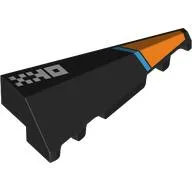 Brick Wedged, Sloped 2 x 5 Right with White Squares, Dark Azure Stripe, Orange Tip Print / Black