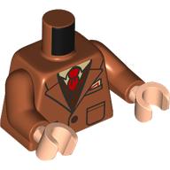 Lego Torso, Coat, Dark Brown Vest, Tan Shirt, Red Tie print, Dark Orange Arms, Light Nougat Hands / Dark Orange