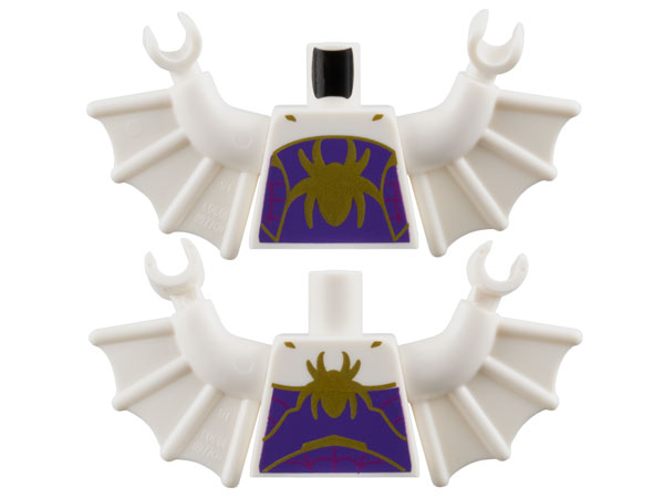 Lego Torso Gold Spider and Trim on Dark Purple Panel Pattern / White Arms with Wings / White Hands