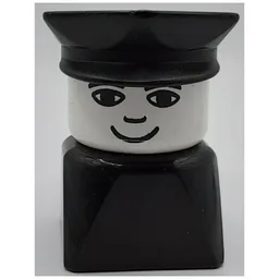 Duplo 2 x 2 x 2 Figure Brick Early, Police Hat Black, Small Smile Print / Black