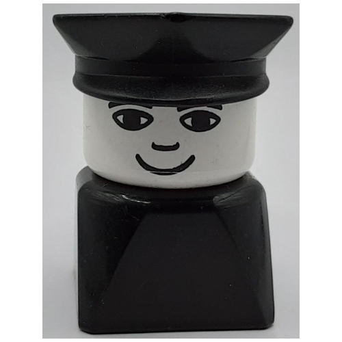 Lego Duplo 2 x 2 x 2 Figure Brick Early, Police Hat Blue, Wide Smile Print / Black