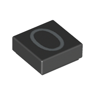 Lego Tile 1 x 1 with Silver Number 0 Print / Black