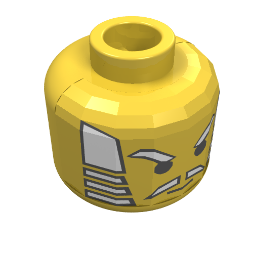 Lego Minifig Head Ninja, White Hair, Eyebrows, and Moustache Print [Blocked Open Stud] / Yellow