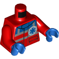 Lego Torso Jacket with Blue Collar and Shoulder, Silver Reflective Stripes, and Star of Life Logo Print, Red Arms, Blue Hands / Red