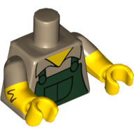 Lego Torso, Dual Molded Arms, Dark Green Overalls over Shirt Print, Dark Tan Sleeves Pattern, Yellow Arms and Hands / Dark Tan