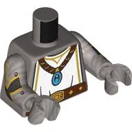 Torso, White Tabard, Gold Trim, Reddish Brown Necklace, Azure Pendants, Belt, Flask On Back Print, Flat Silver Arms and Hands / Flat Silver
