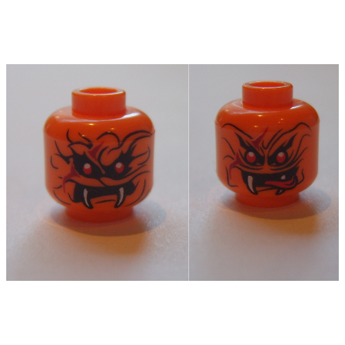 Lego Minifig Head Commander Blunck, Red Eyes, White Fangs, Neutral / Red Pointed Tongue Out Print [Hollow Stud] / Orange