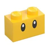Brick 1 x 2 with Oval Eyes Print / Yellow