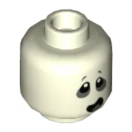 Minifig Head Specter, Dark Bluish Gray around Eyes and Open Mouth Lopsided Print [Hollow Stud] / Glow in Dark White