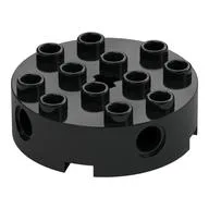 Brick Round 4 x 4 with 4 Side Pin Holes and Center Axle Hole / Black