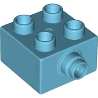 Duplo Brick 2 x 2 - Grooved Pin on Side / Medium Azure
