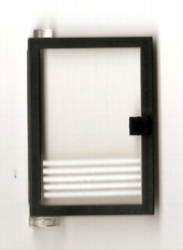 Lego Door 1 x 4 x 5 Left with Trans-Clear Glass and 5 White Stripes Pattern (Sticker) - Set 6540