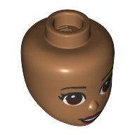 Lego Minidoll Head Reddish Brown Eyes, Red Lips, Gold Lightning Eye Make-up, Teeth Print / Medium Nougat