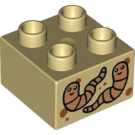 Lego Duplo Brick 2 x 2 with 2 Worms Print / Tan