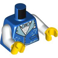 Lego Torso Jacket, Medium Azure Lapels, Bow Tie, White Shirt print, White Arms, Yellow Hands / Blue