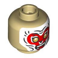 Lego Minifig Head Monkey King, Gold Eyes, Happy, Red and White Facepaint / Nougat Face Print / Tan