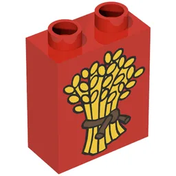 Duplo Brick 1 x 2 x 2 with Wheat and Plain Rope Print / Red