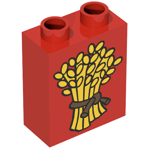 Lego Duplo Brick 1 x 2 x 2 with Wheat and Plain Rope Print / Red