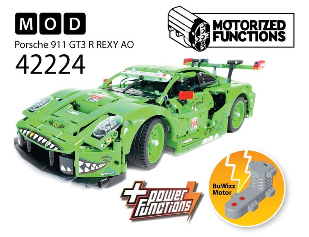 Lego 42224 Porsche 911 GT3 R REXY AO Racing Car RC MOD for Power Function & BuWizz Mortors