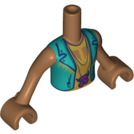 Lego Minidoll Torso Girl with Dark Turquoise Jacket, Yellow Shirt, Necklace with Music Note Hanger / Medium Nougat