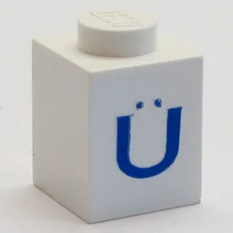 Brick 1 x 1 with Blue 'Ü' Print / White