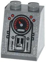 Slope 65 2 x 2 x 2 with Bottom Tube with 4 Red Buttons, Gauge,  2 Screws and Panels Pattern (Sticker) - Set 79104